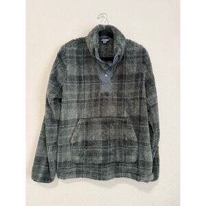 Eddie Bauer Gray Plaid Snap Front Sherpa Fleece Pullover Sweatshirt Women's L